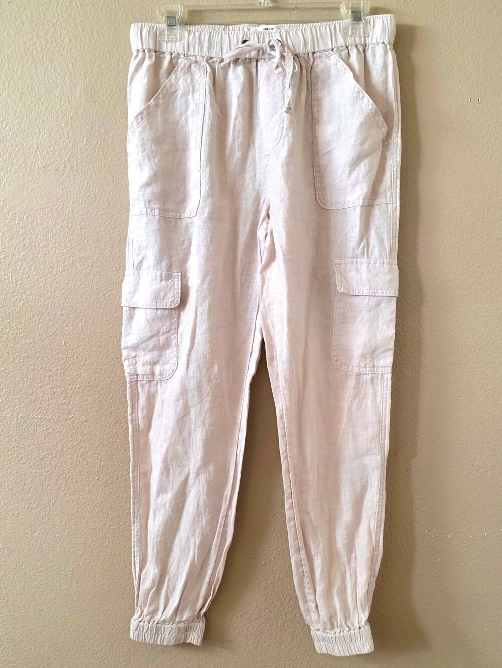 Nicole Miller Womens Cream Linen Cargo Jogger Pants - Size Small